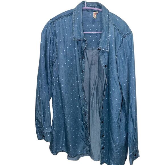 Red Camel Tops - Red Camel Chambray Polka Dot Button Front Shirt | plus Size 2X